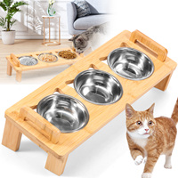 Stainless Steel Elevated Cat feeder Bowl Stand with 3 Dishes Feeder for Dry Wet Food Water AntiSlip Double Handl Cat accessories