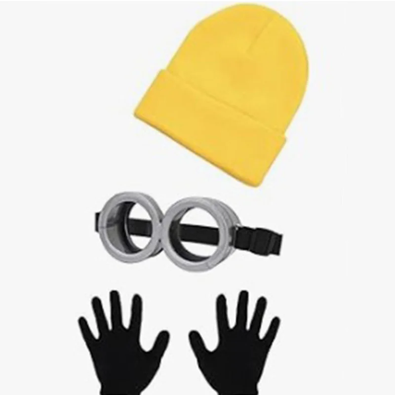 3 Pcs Halloween Costume Accessories Adult,Goggles Glasses/Yellow Beanie/Gloves for Men Women Cosplay Party Set