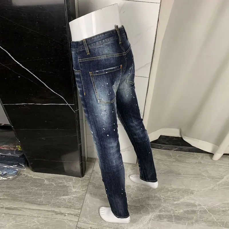 

Y2K fashion new men's jeans stretch slim fit retro washed blue jeans high street hip-hop brand pants