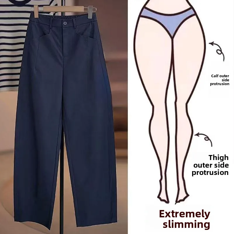

Spring Summer Thin Large Size Slimming Casual Pants Women plus Size 200 Pounds High Waist Wide Leg Straight Cut Trousers