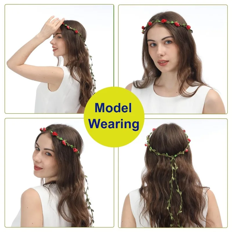 تيجان زهرة الورد الملونة المتنوعة (15 عبوة) - عصابات رأس إكليل بوهيمية متعددة الألوان لقضاء العطلات/الحفلة/الزفاف/المهرجانات