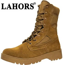 Lahors marca novo homem botas táticas de combate à prova dwaterproof água ao ar livre caminhadas sapatos deserto botas do exército respirável masculino tornozelo botas