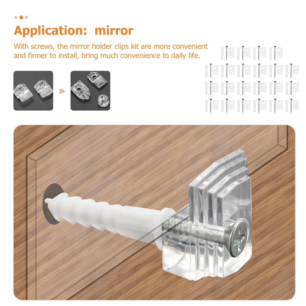 

22Sets Clear Plastic Mirror Clip Kit Glass Holder Retainer Clips High Grade Material Smooth Edges Safe to Handle for Bathroom