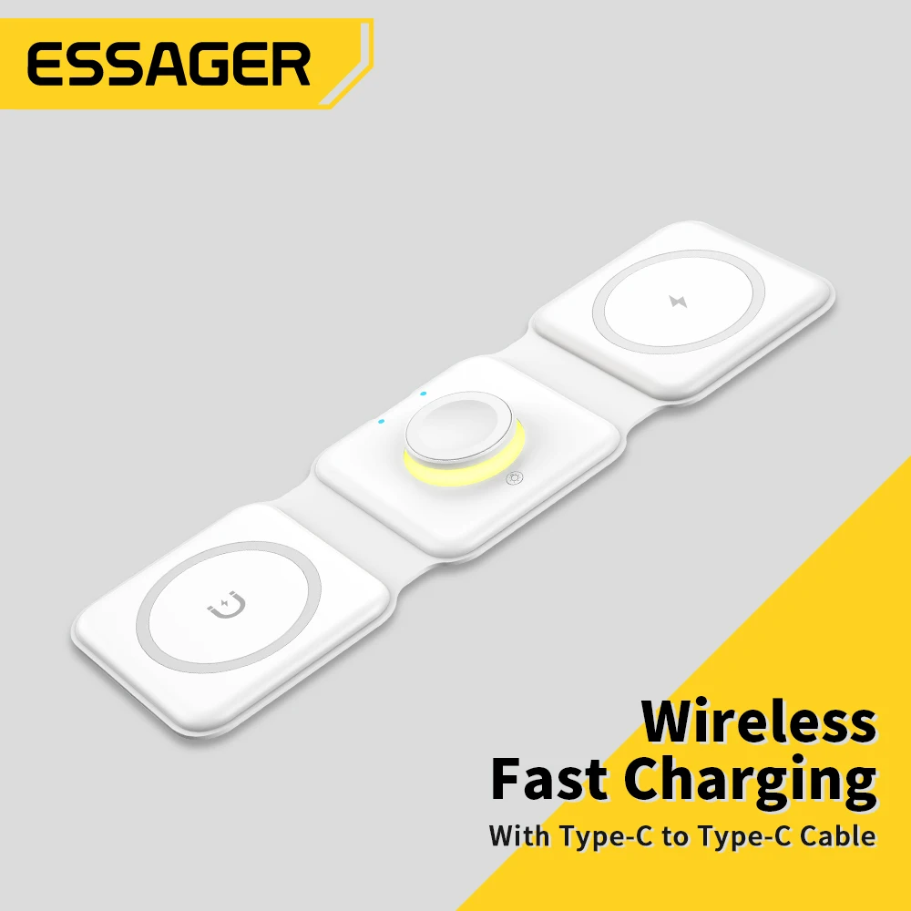 

Essager 3 in 1 Magnetic 15W Qi Wireless Charger Foldable Charger Stand For iPhone 14 13 /Airpod /iWatch 7 6 Xiaomi Fast Charging