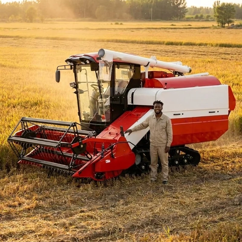 Crawler Rice Combine Harvester Adjustable Cutting Height Handles Lodged Rice Normal Standing Rice In Complex Farmland Conditions