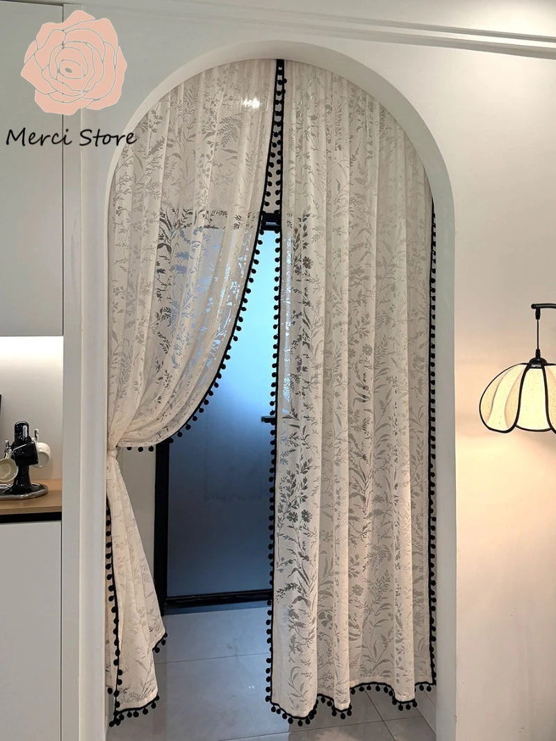 

Floral Shadow Door Curtains for Living Room Beautiful Hollow Design Gauze Warm Sun Color Ambient Medium Style Partition Drapes