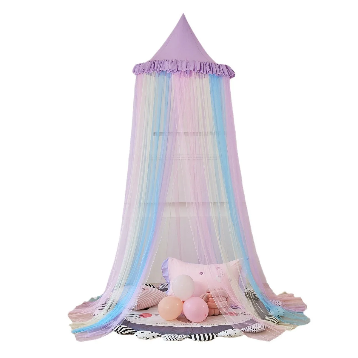 Mosquitera con dosel de cama de arcoíris, cortina de cama de cúpula redonda de princesa, decoración de dormitorio de red colgante