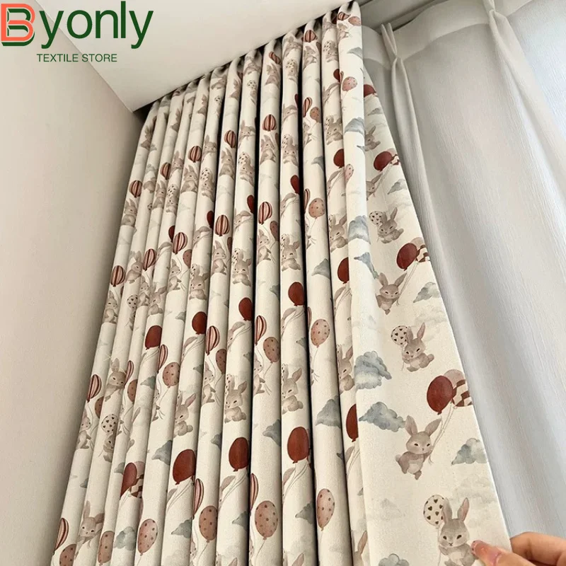 Balloon Bunny Cartoon Children's Room Girl's Room Living Room Bedroom Thickened Blackout Chenille Curtains Partition Curtains