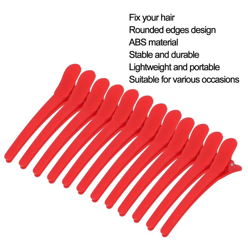 12PCS Red Color Hair Styling Clips Duckbill Shape Non Slip Hairdressing Barrettes Lightweight Durable Plastic Hair Clips