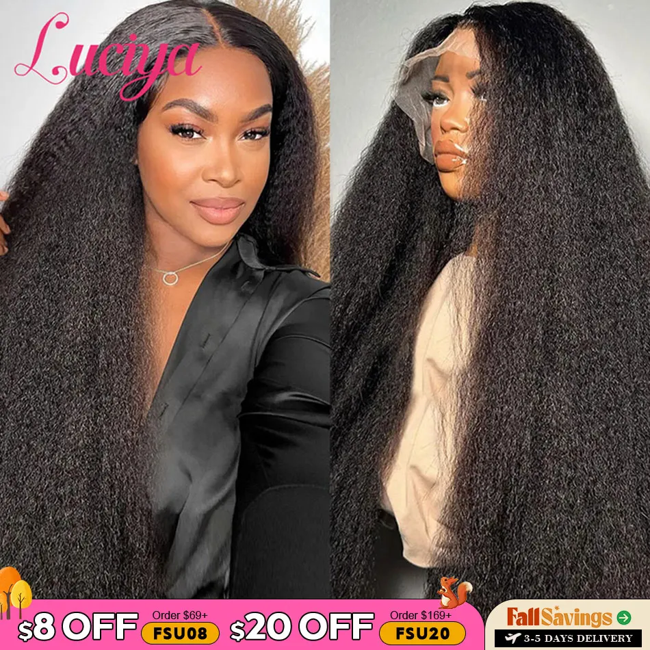 Kinky Straight Perucas de Cabelo Humano, HD Lace Front Perucas, Yaki Frontal Lace Wig, 5x5 Encerramento Perucas, Pronto para usar, 13x4 13x6