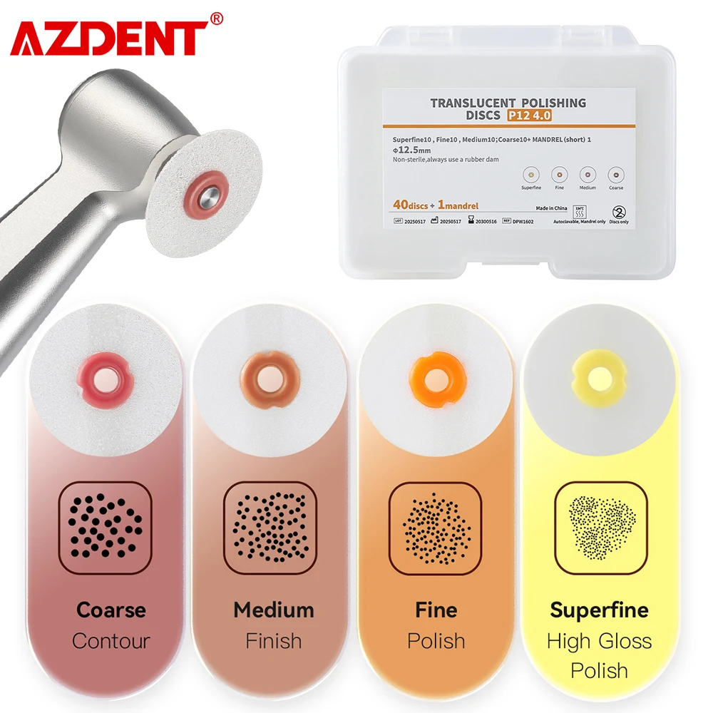 

AZDENT 40 шт./кор. диски для полировки зубов RA2,35 мм, 4 размера резьбы для контурной отделки, полировки для угловых стоматологических инструментов