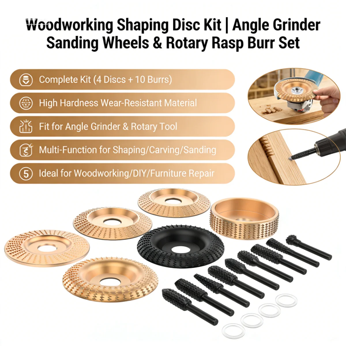 

19Pcs Woodworking Carving Wheel Polishing Wheel Versatile Sanding Disc Shaping Tool Abrasive Disc 22mm inner diameter