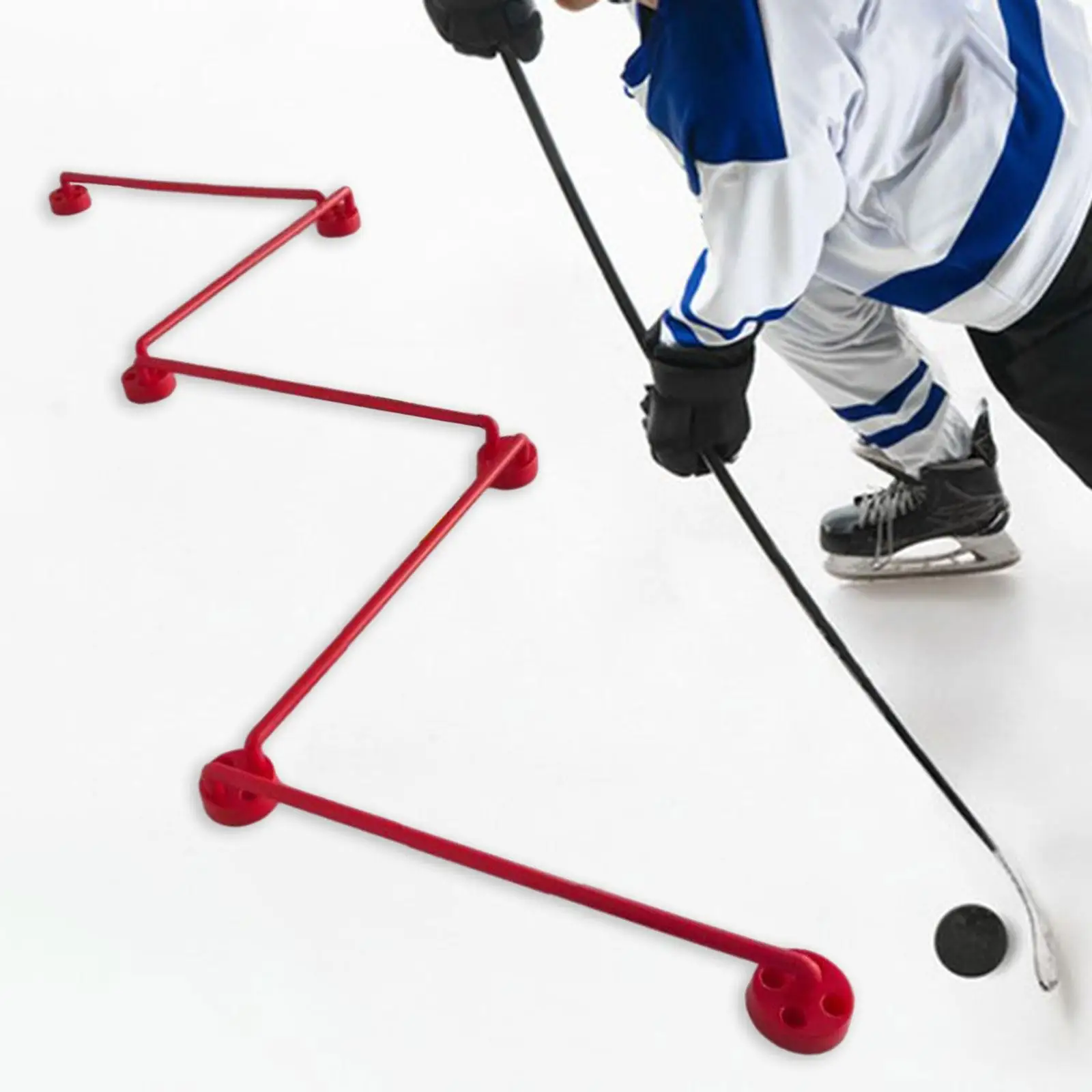 Roller Hockey Puck Control Trainer Equipment for Stickhandling Practice with Adjustable Rods and Bases on or Off Ice