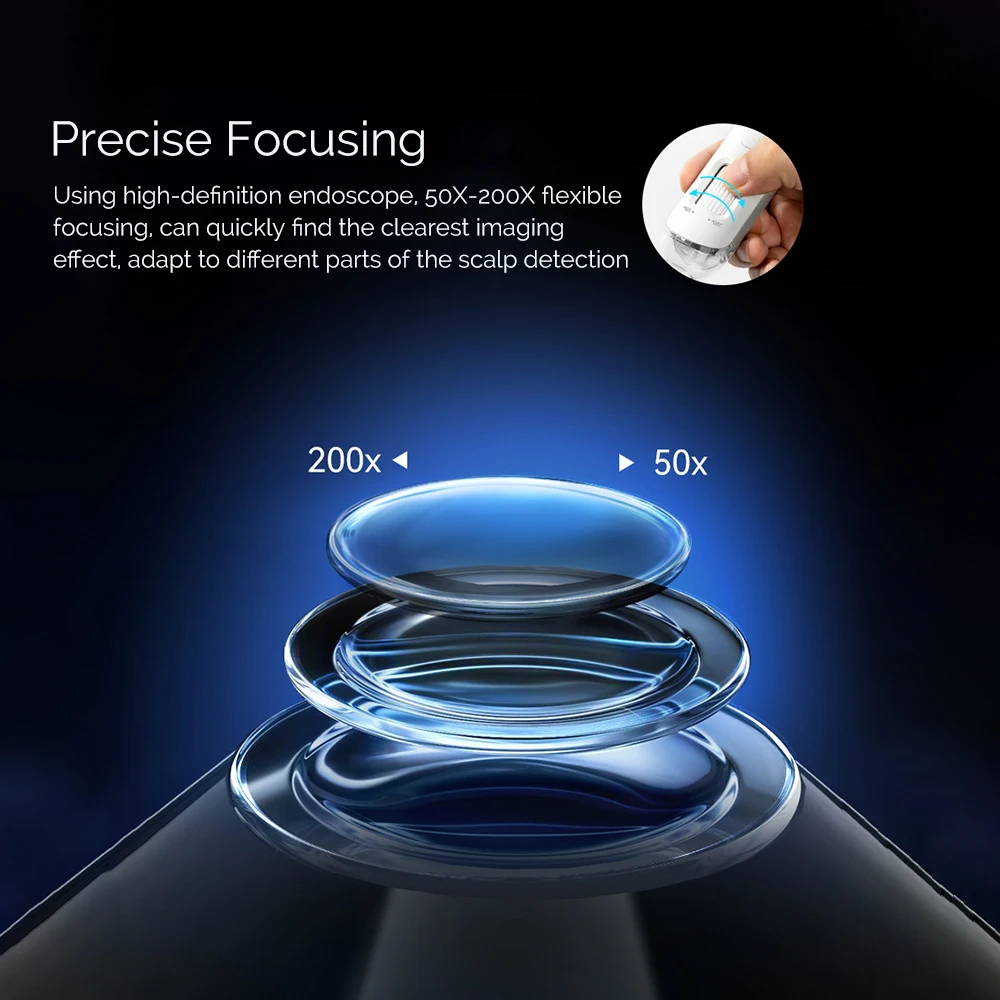 50X/200X 拡大鏡ミニ毛包頭皮検出器ポータブル皮膚と髪 Eetector スキンテスター皮膚アナライザー毛穴拡大鏡