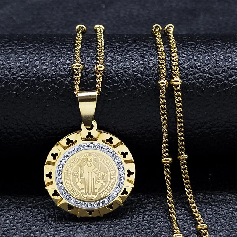

San Benito Stainless Steel Pendant For Jewelry Making Gold/Silver Color Metal Saint Benedict Necklace Wholesale 10pcs