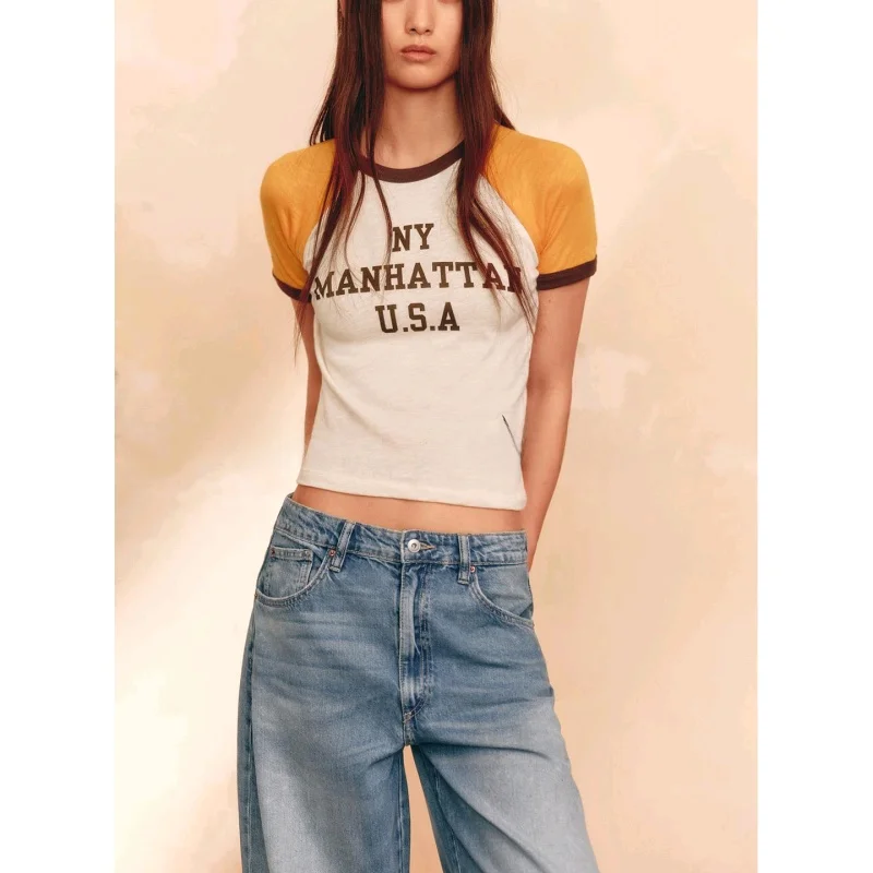 Faionable ort Sve round Ne T-irt Donna Autunno Nuovo Sle Cotone Poliestere Miscela Assorbente del Sudore Modello Creativo