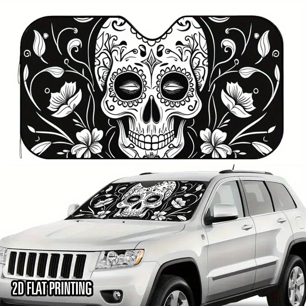 One Piece Of 2D Flat Halloween Skeleton Artwork For Car Sunshade – Helps Maintain A Cool Temperature In Your Vehicle, Includes F