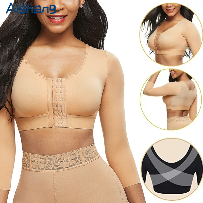 Aishang urządzenie do modelowania ramion dla kobiet po operacji biustonosz Push Up rękawy uciskowe wyszczuplające ramię zapięcie z przodu bezszwowa bielizna modelująca