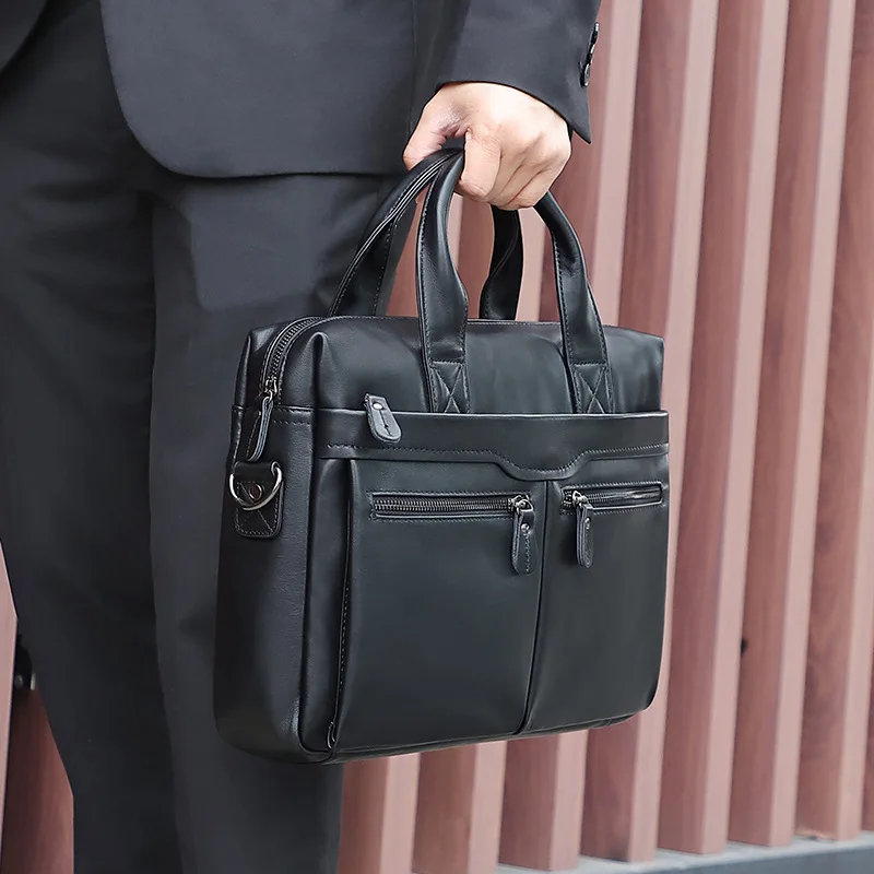 Leather High-end Light Luxury Briefcase First Layer Cowhide Men's Laptop Bag Portable