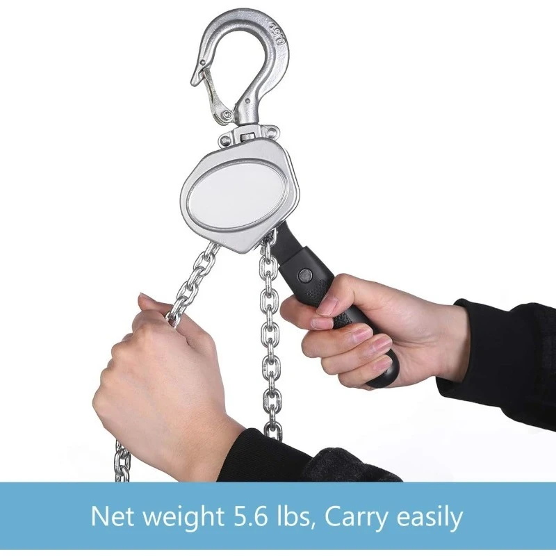 Mini talha de corrente com alavanca de 1/2 tonelada, pequeno vem junto com 1100 libras e elevador de 5 pés, pesa apenas 5,8 libras