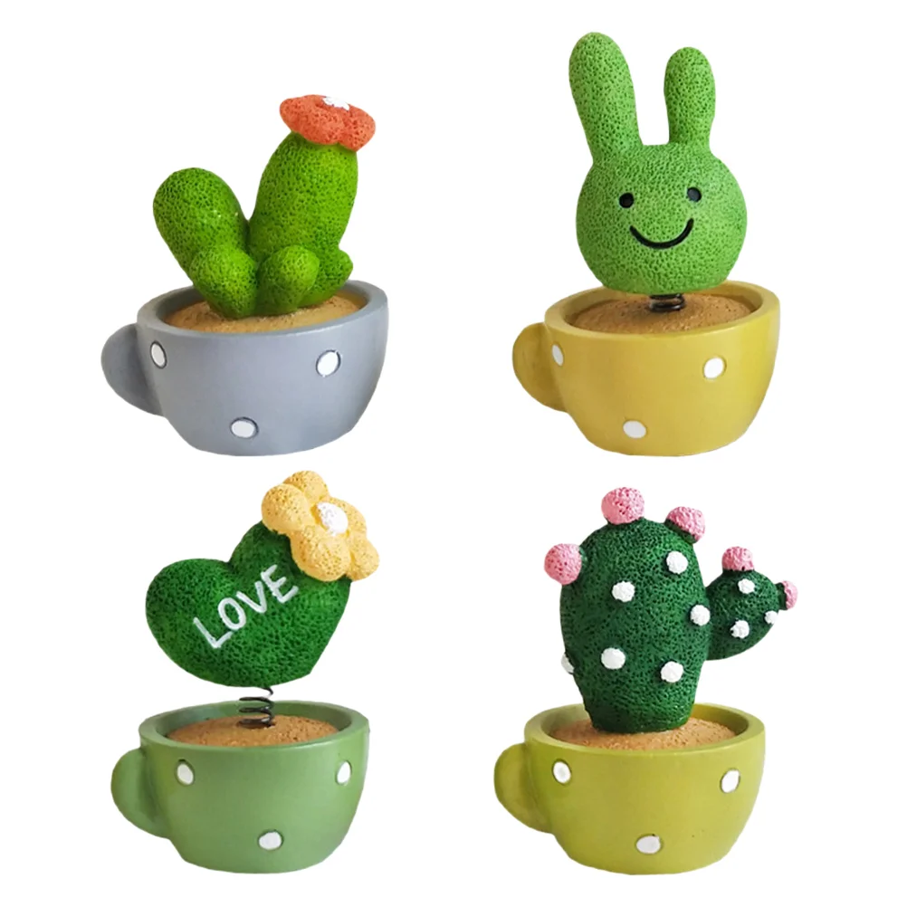 4 PCS Spring Car Ornaments Baking Adornment Cake Decor Potted Plants Model Cactus Decorate Cartoon Bonsai Resin Decorative