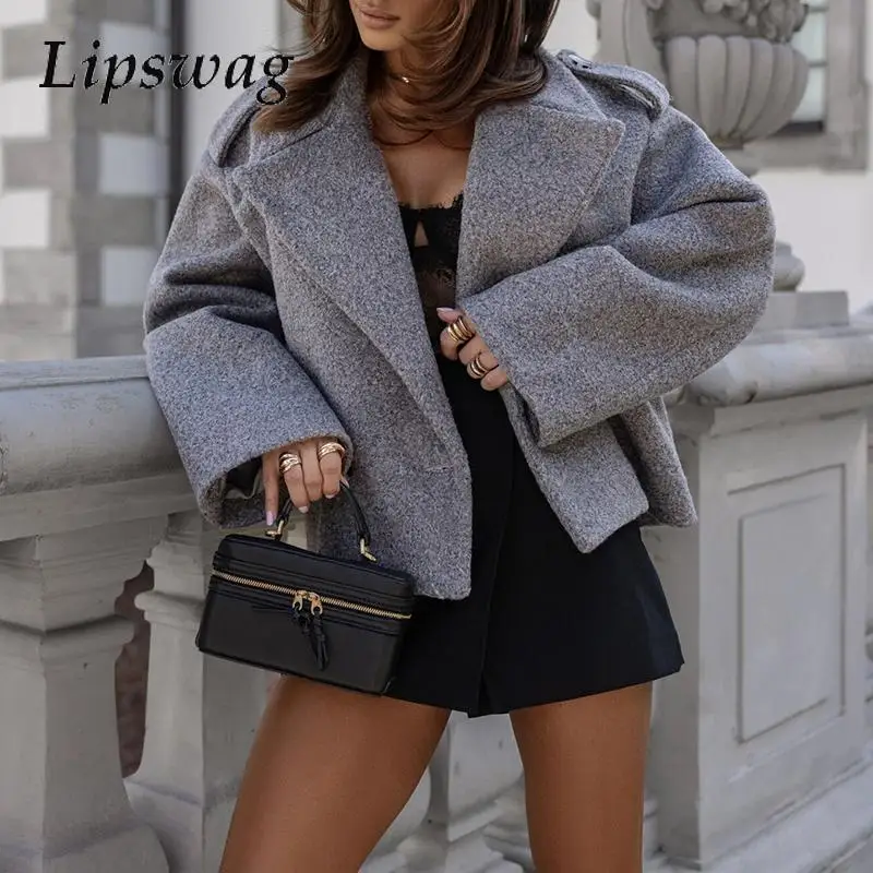 

Elegant Women Button-up Office Jacket 2024 Fashion Furry Thickness Outwear Autumn Winter Ladies Turn Down Collar Wool Coats