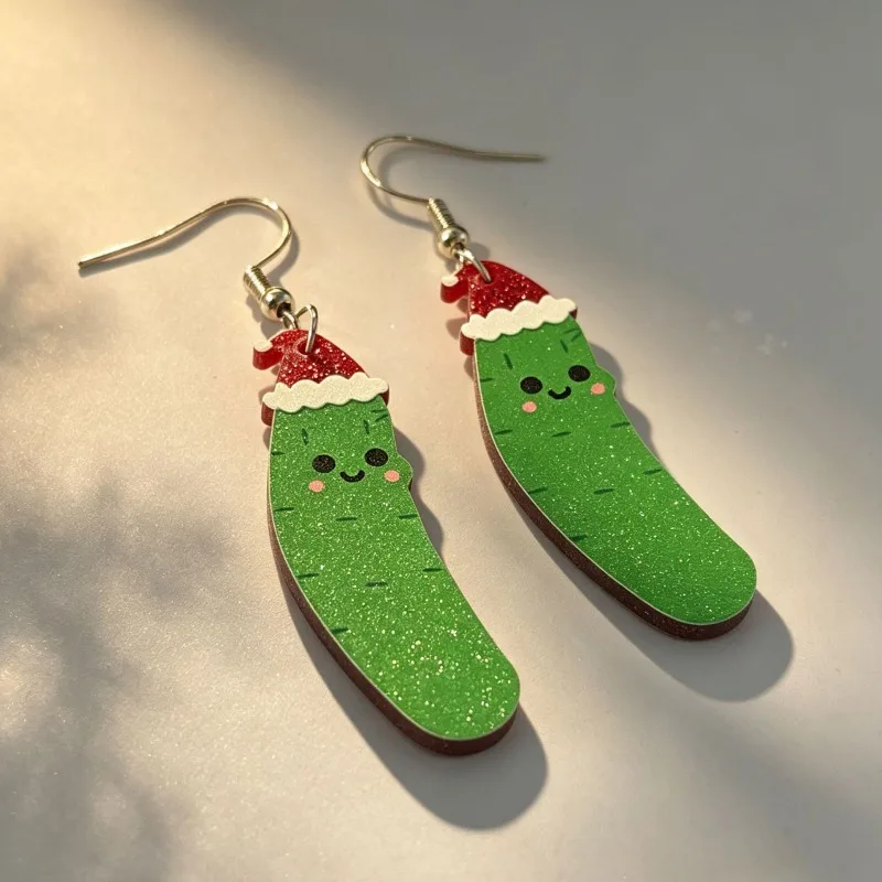 Christmas Series Cute and Fun Cucumber Earrings Acrylic Pendant Red Green Knitted Sweater Christmas Santa Acrylic Earrings