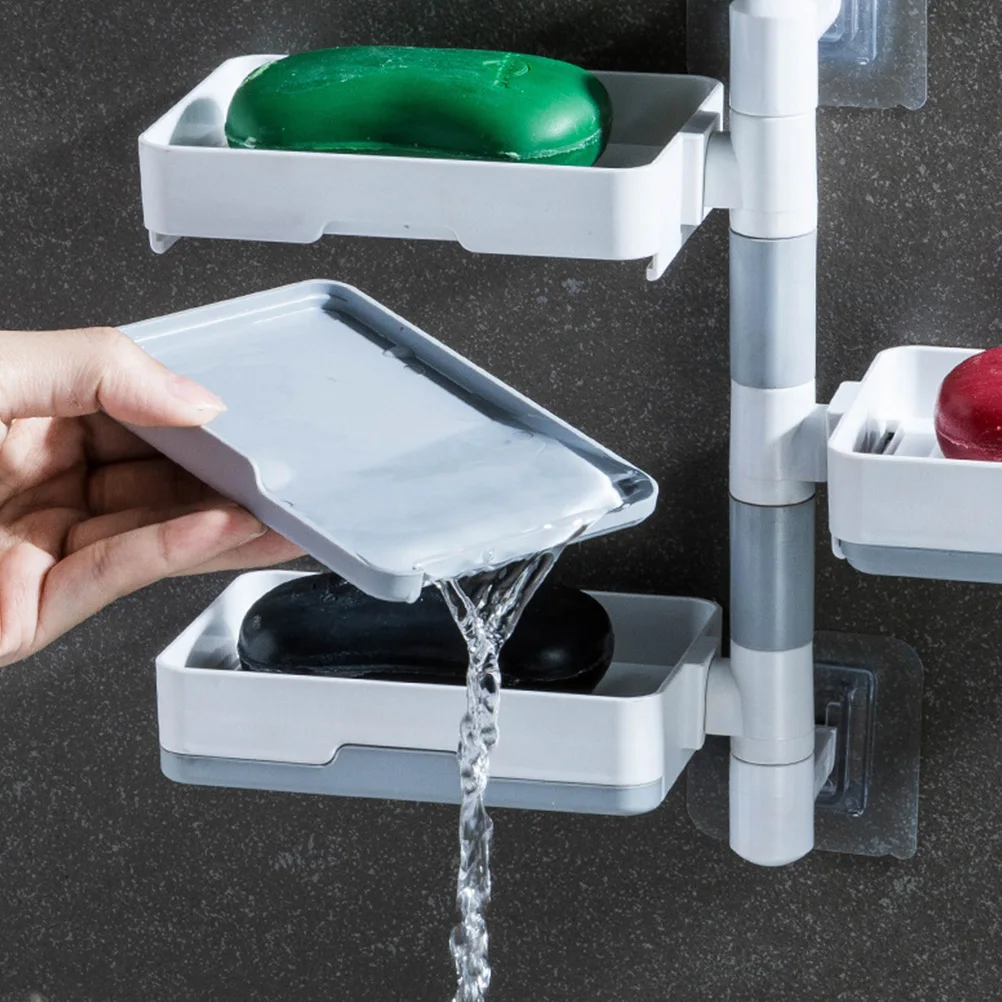 Soporte para jabonera de tres capas, estante montado en la pared para el hogar, bandeja de secado antideslizante, accesorio ganizing, suministros de baño