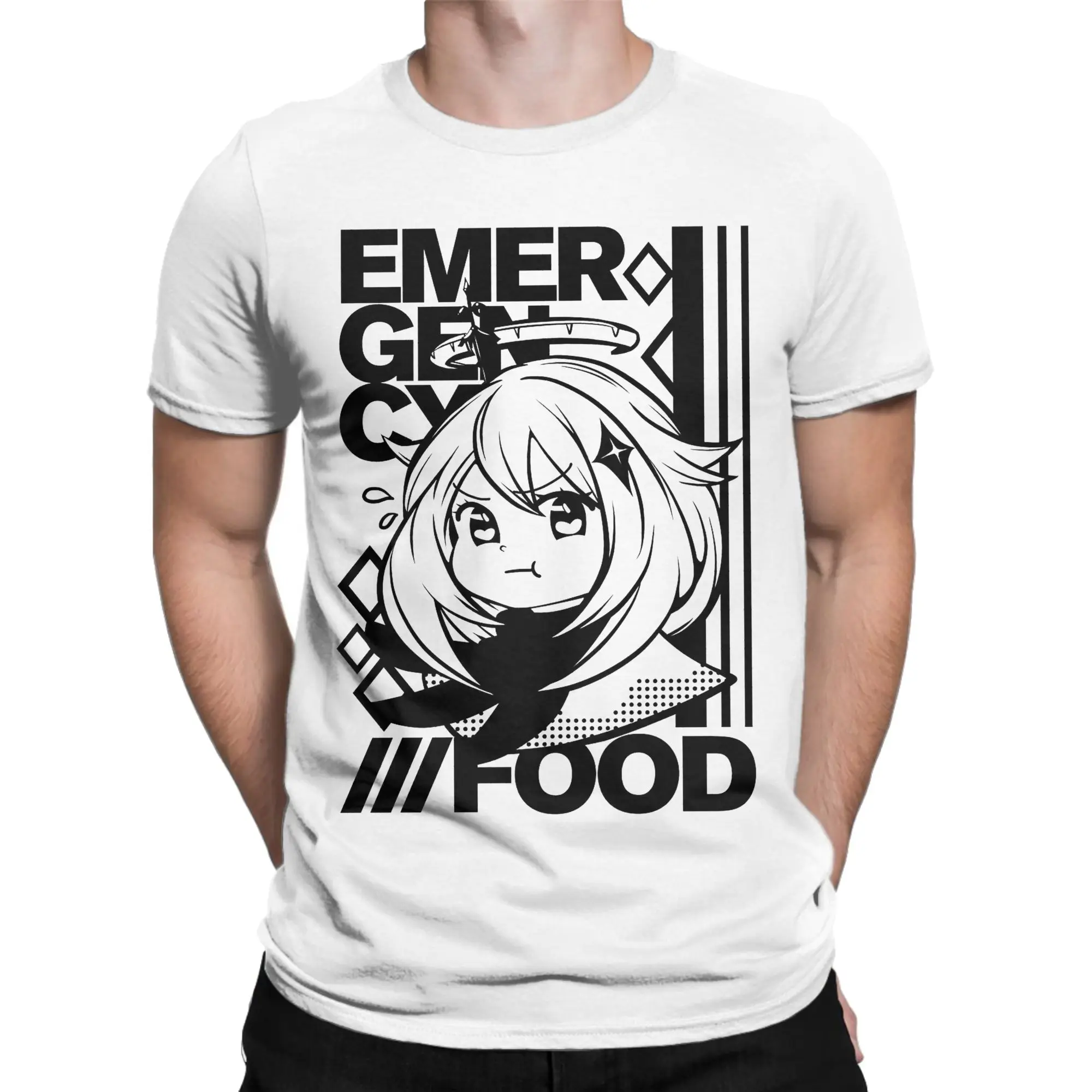 Genshin Impact Emergency Food Paimon Men Women T Shirt  Novelty Tees Short Sleeve Round Neck T-Shirts 100% Cotton Party Clothing