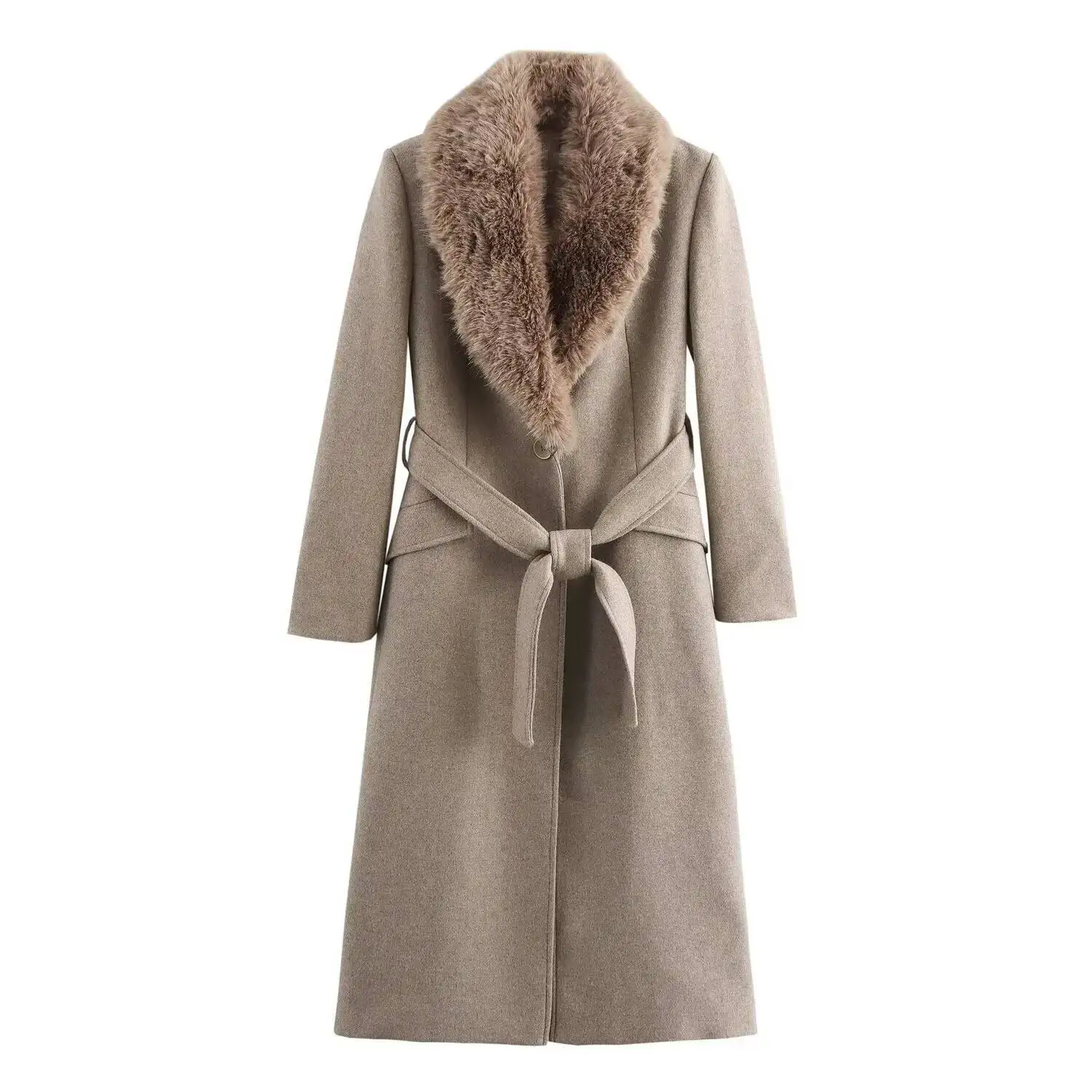 Herbst Winter Neue frauen Kleidung Abnehmbare Pelz Kragen Krawatte Medium Und Lange Woolen Mantel Für Frauen