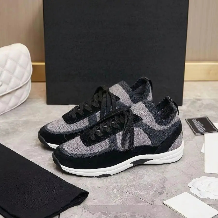 Unisex Knit Suede Patchwork Sneakers Lace Up Low Top Casual Walking Shoes Fashion Sports Footwear