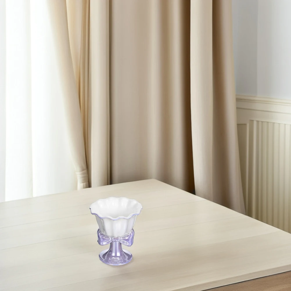 

2Pcs Ceramic Ice Cream Cups Creative Bowknot Design Footed Dessert Cups Versatile Pudding Holder Decorative Beverage Drinkware