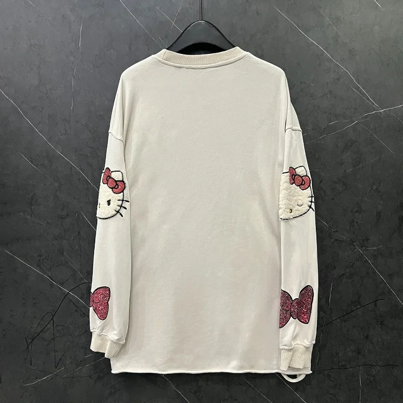 Outono indústria pesada novo dos desenhos animados reunido bordado tripulação pescoço moletom senhoras y2k solto casual estilo doce topo hoodies jaqueta