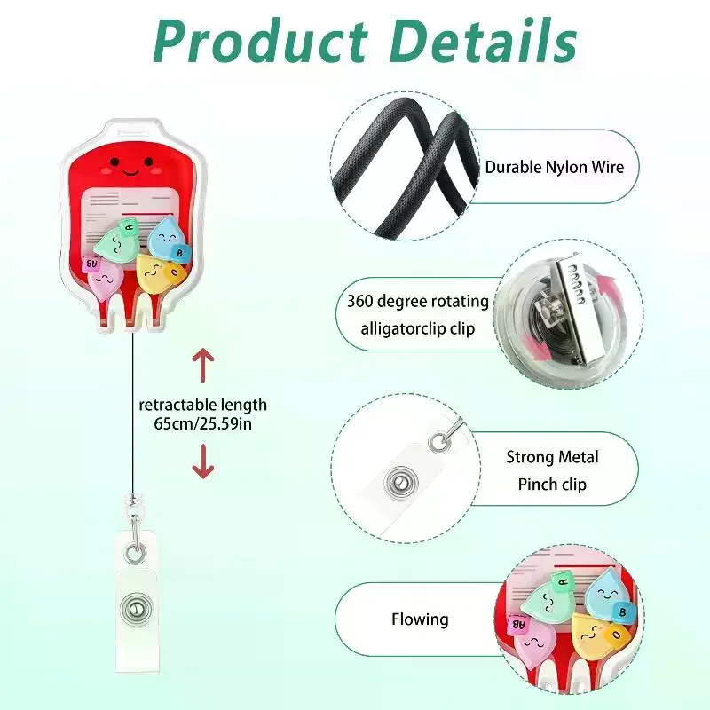 1Pcs New Design 1 Piece Shaker Acrylic Retractable Nurse Badge Reel Anime Heart Lung Teeth Doctor Name Tag ID Card Holder Clip