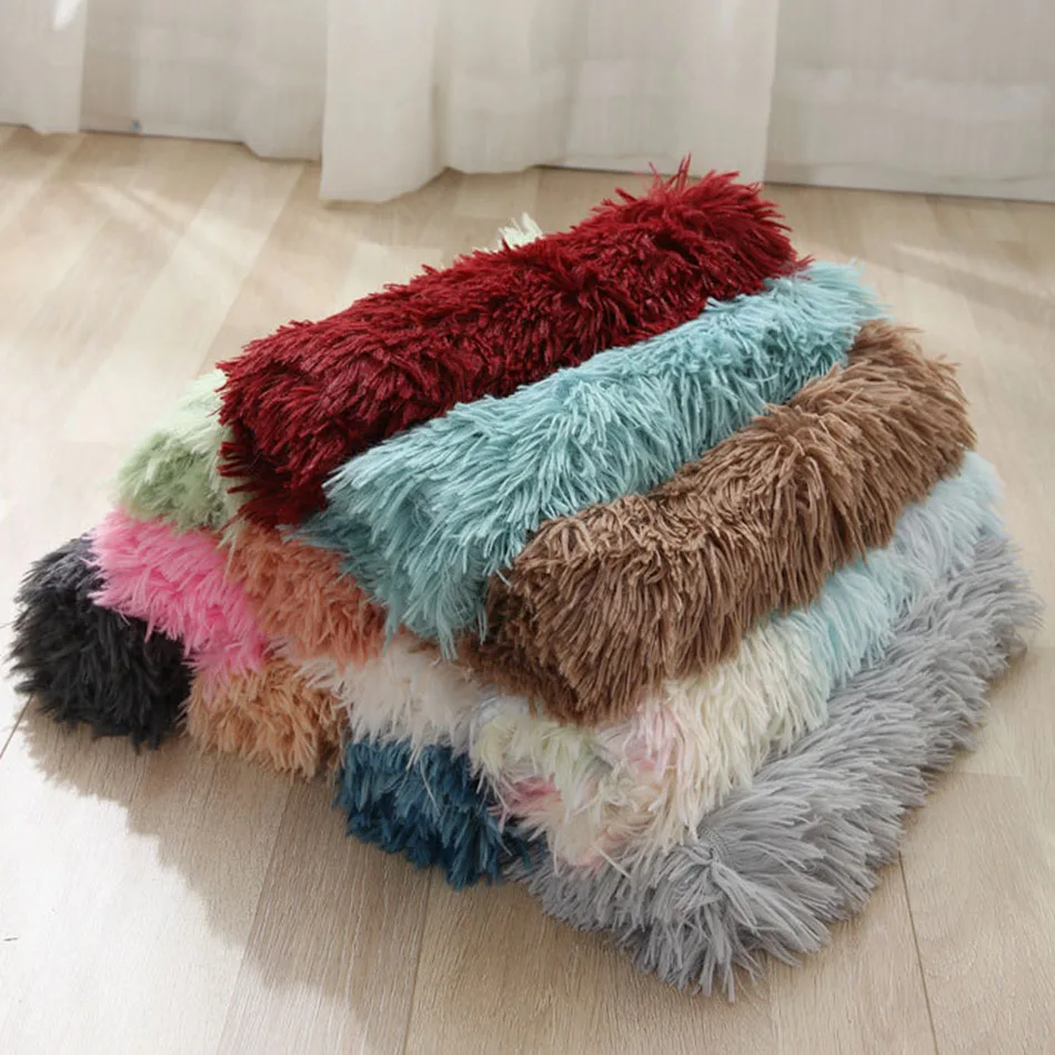 Dog Bed Mat Pet Cat Dog Plush Soft Warm Cushion Pet Washable Candy Colored Blanket Kennel Puppy Pet Cat Dog Supplies