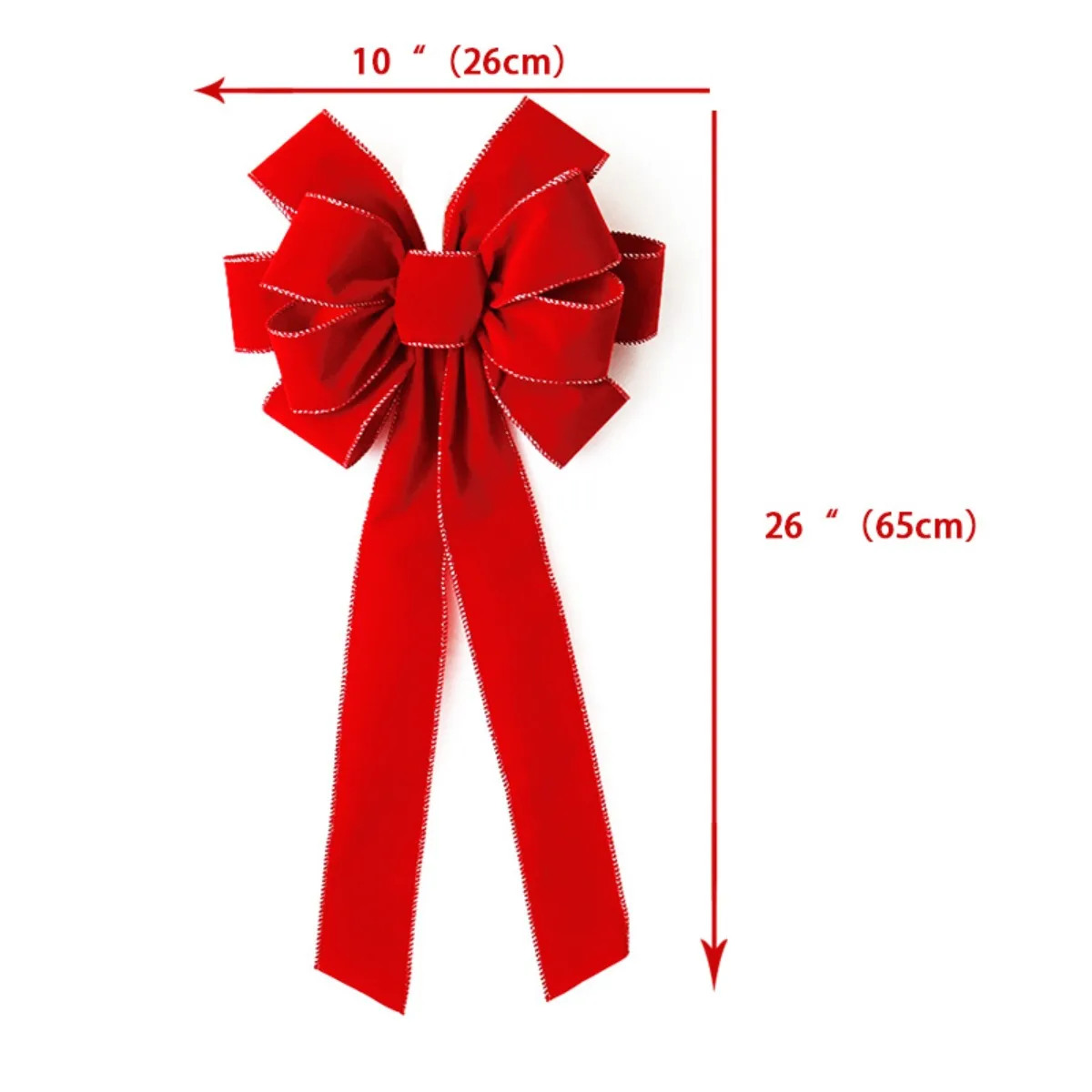 Red Bows Christmas Tree Decor Large Velvet Ornament Bow with Glitter for Xmas Wreath Fence Stairs Railing Fireplace Door Decor