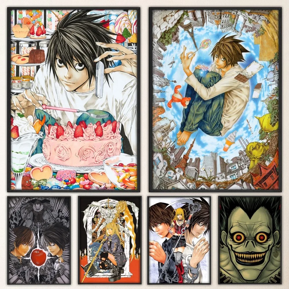 Hot Anime Death Note Poster Fancy Poster Wall Sticker for Living Room Bar Vintage Decorative Painting Middle