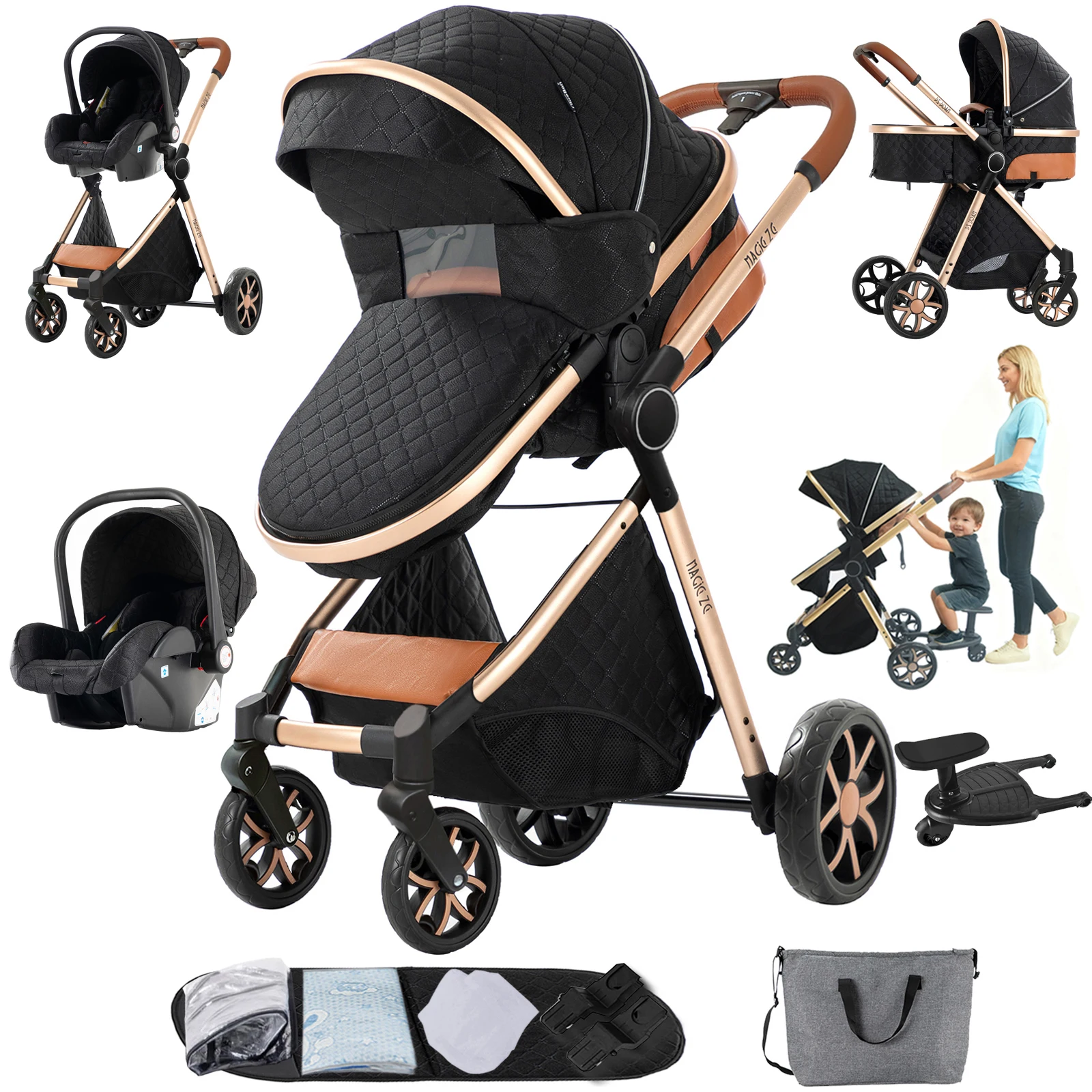 Kinderwagen 3 in 1 Kinderwagen Lichtgewicht Kinderwagen Draagbare kinderwagen kinderwagens voor pasgeboren baby autostoel kinderwagen met wieg