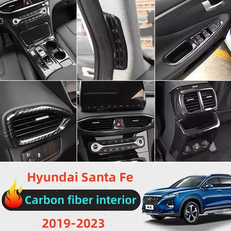 

LHD For Hyundai Santa Fe 2019 -2022 Carbon Fiber Interior Accessories Window Lift Switch Button Cover Trims Door Armrest Panel F