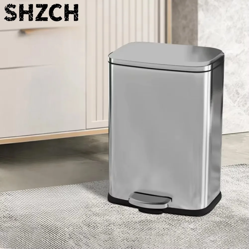Bin Square Garbage Slow Lowering Mute Storage Bucket High-capacity Household Office Hotel Simple with Lid Foot Pedal Trash Can
