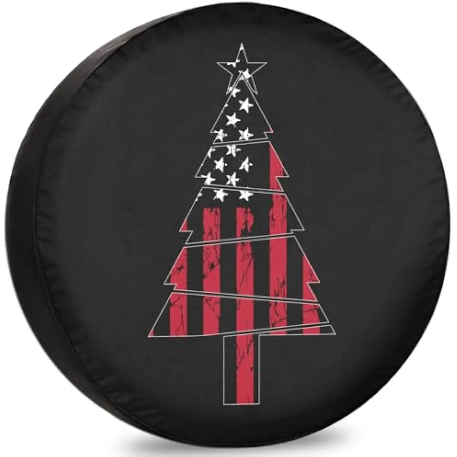 

Distressed American Flag Christmas Tree Tire Cover Patriotic RV Spare Wheel Protector Weatherproof Protector