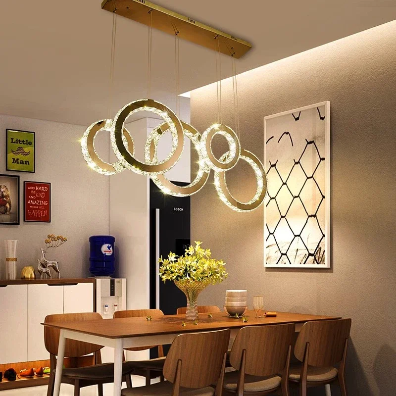 

Modern Ring Crystal Led Lusters Chandelier Living Room Kitchen Island Hall Home Decor Lamp Indoor Lighting Uspension Design