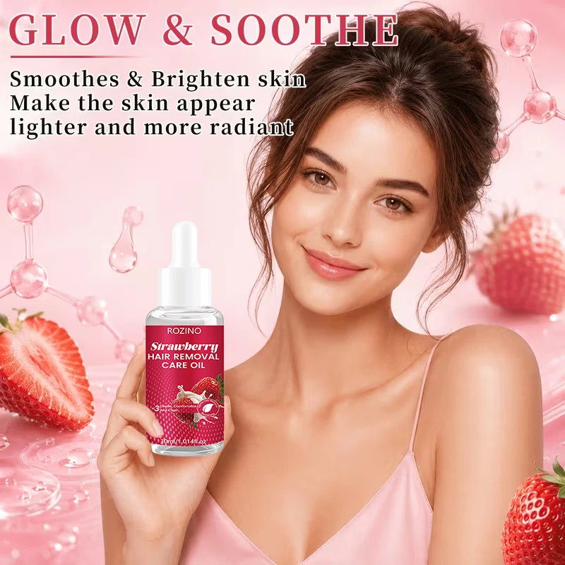 Strawberry-Flavored Hair Removal and Post-Shave Care Essential Oil, Suitable for Both Men and Women, for Underarm Management, Contains Hyaluronic Acid, Has a Refreshing and Non-Sticky Texture, Helps Shrink Pores, Makes the Lip Area Smooth, Moisturizes the Skin, Targets Chest Hair, Beard, and Underarms, Gift Choice