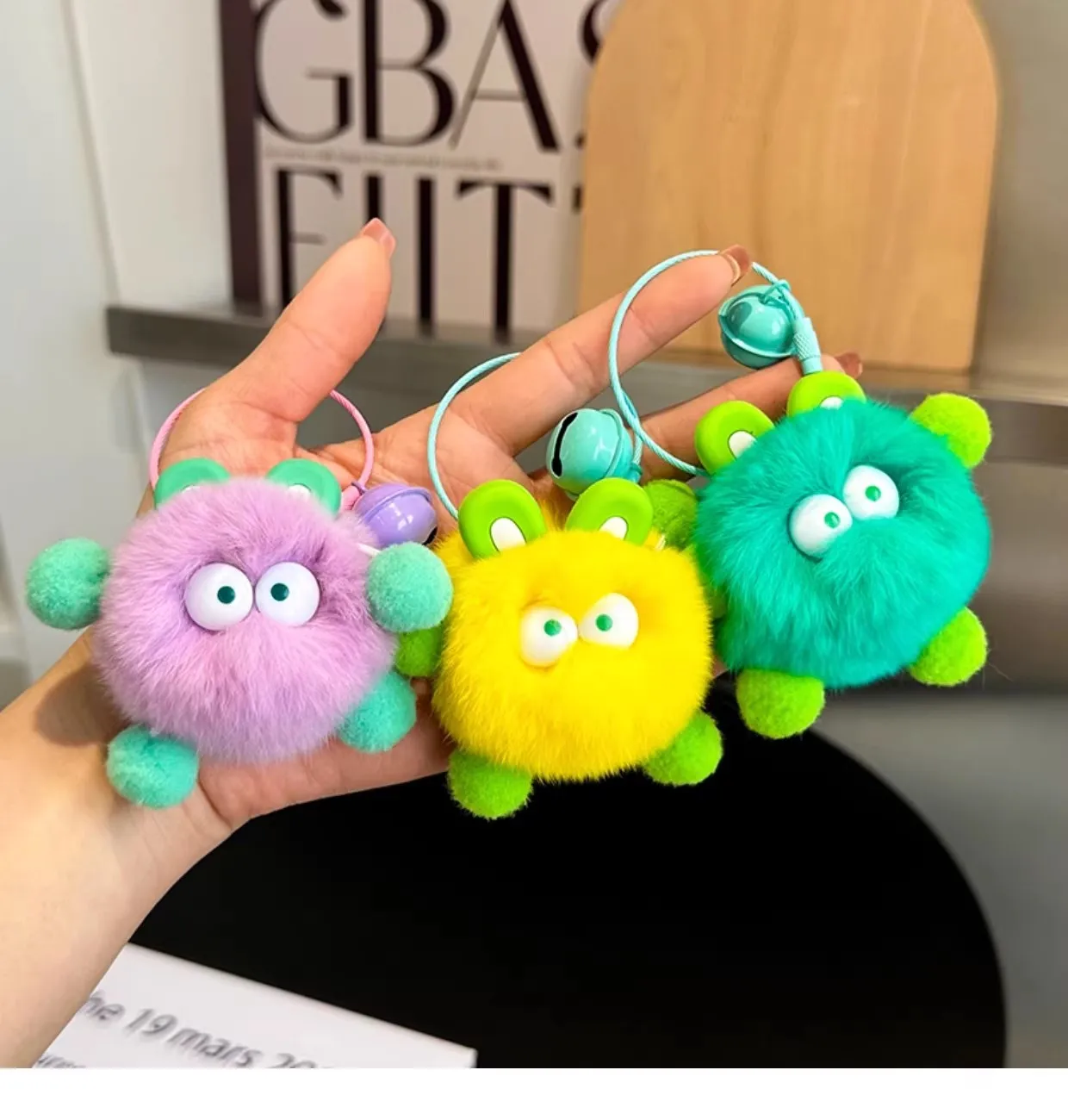 Kawaii Big Eyes Dolls Soft Fur Monster Plush Lovers Gift  DIY Cartoon Keychain Cute Pendant Keyring Charms Car Keychain X373