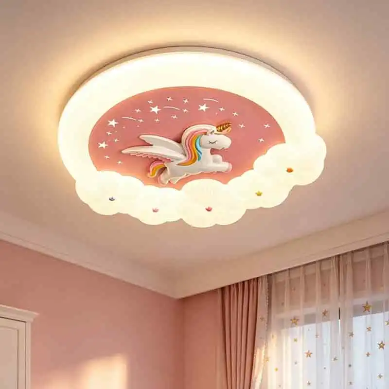 Children's Room Princess Room Ceiling Lights LED Unicorn Cloud Lamp Cream Style Warm Baby Room Girl Bedroom Decor Ceiling Lamps