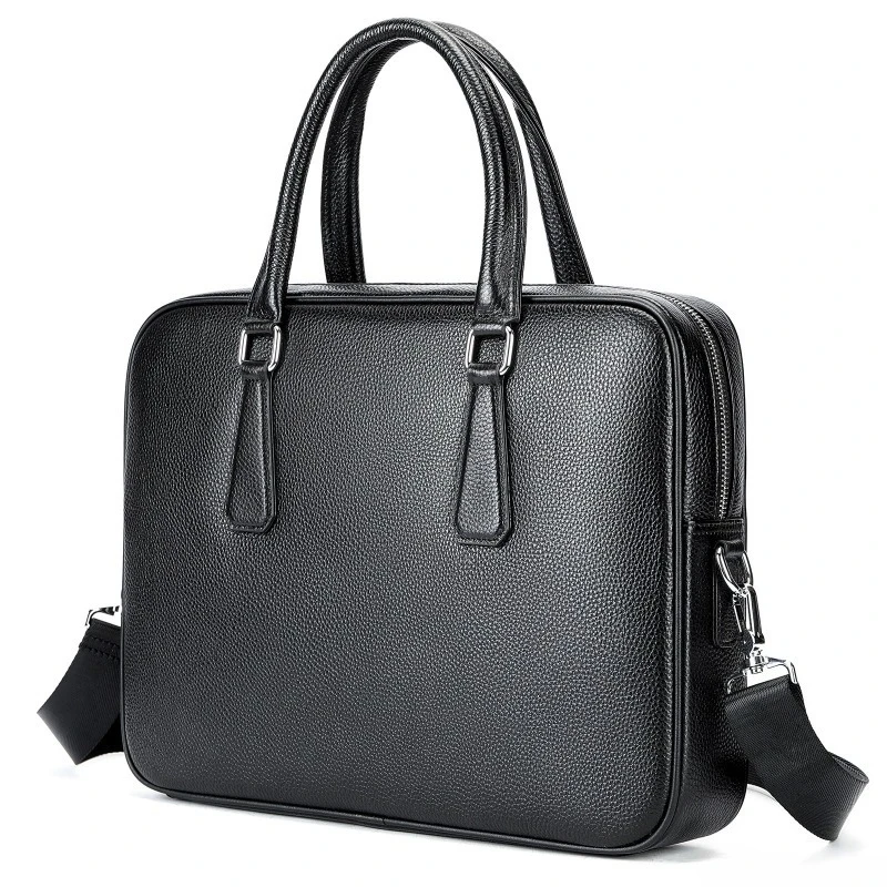 Men's Large Capacity Top Grain Leather Briefcase 13 Inch Laptop Convertible Shoulder Bag Business Work