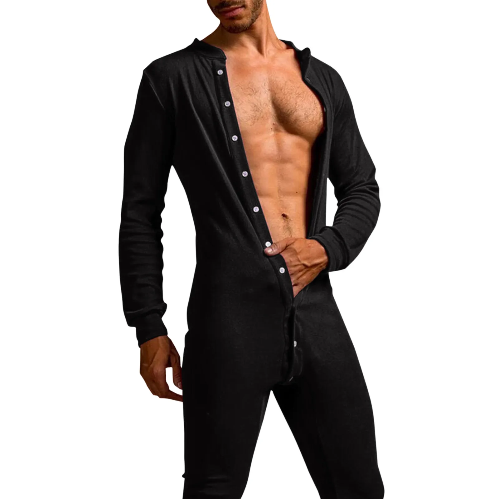 Men\'s Onesies Sleepwear Long Underwear Sexy Pajamas Sets Button Jumpsuit Thermal Underwear Sets Bodysuits Men Sleepwear