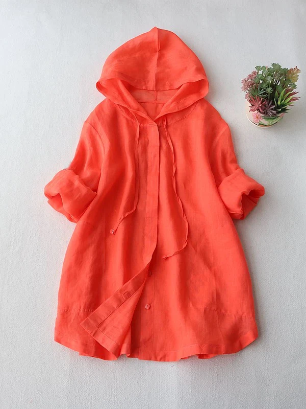 Léger ample Long Sve lin irt décontracté printemps été femmes haut respirant climatisation vêtements d'extérieur chapeau conception