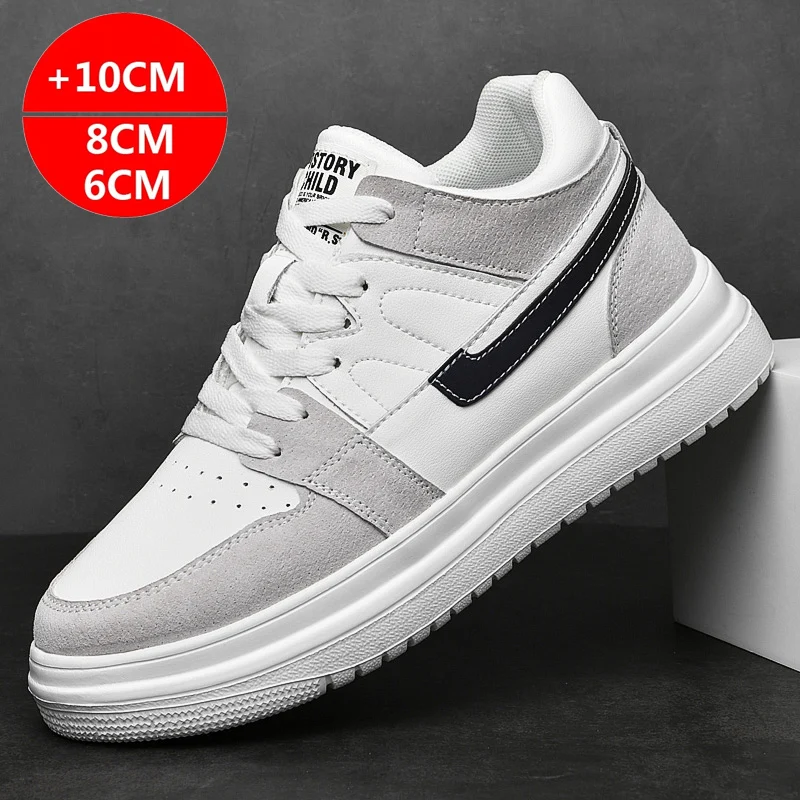 Genuine Leather Height Increasing Elevator Shoes Men Woman Height Increase Shoes 6cm 8cm 10cm Man Sneakers Sport Casual Shoes