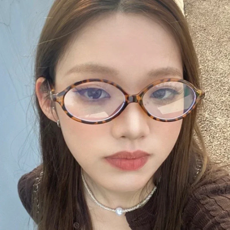 Oval Small Frame Glasses Retro Female Korean Plain Glasses Anti-blue Light Eyeglasses Eye Protection Fashion Leopard Sunglasses image 5